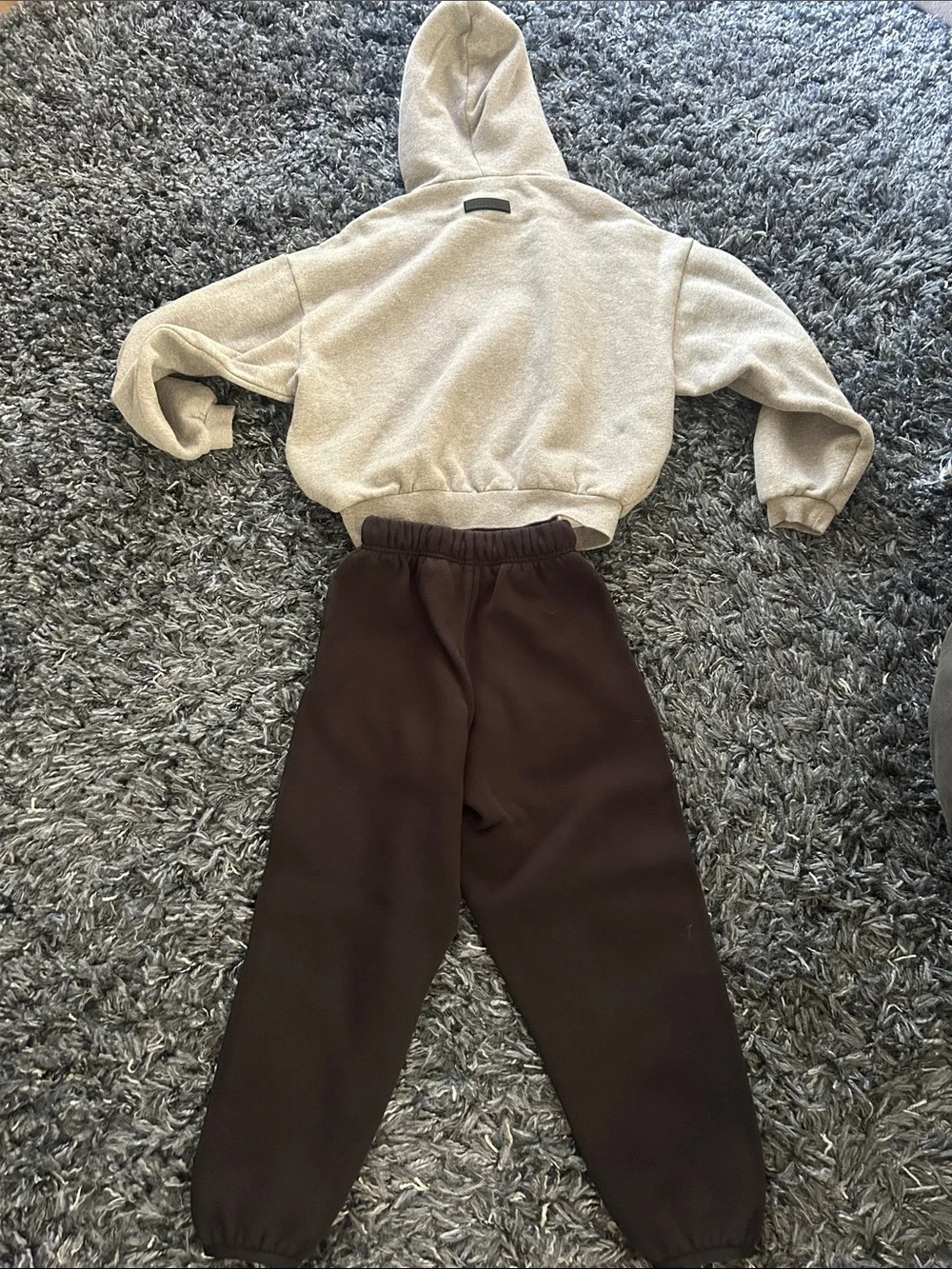 Fear of God Essentials kids Hoodie & Joggers Set in Black and Light Gray